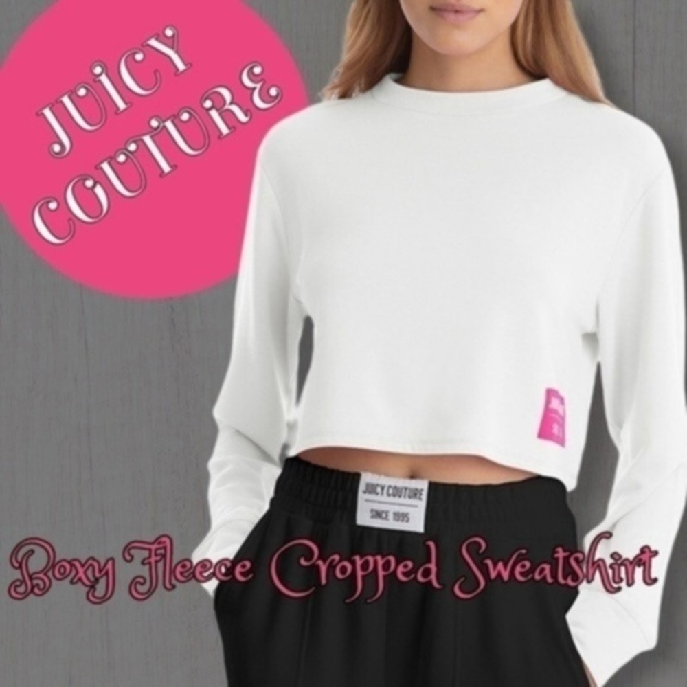 JUICY COUTURE Boxy Cropped Fleece Sweatshirt in White Bleached Wash-NWT/XL